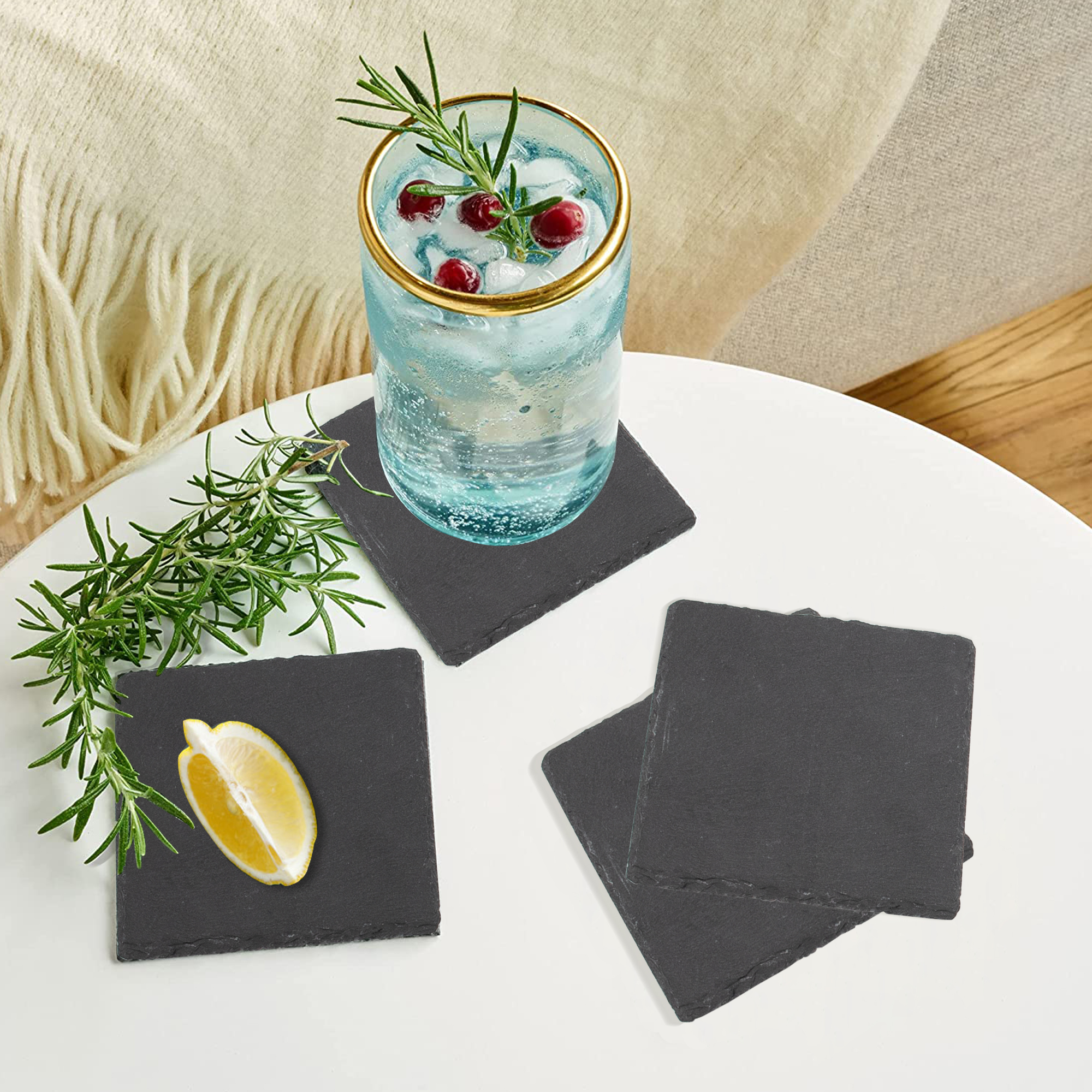 30x20CM Slate Placemats+10x10CM Slate Coaster