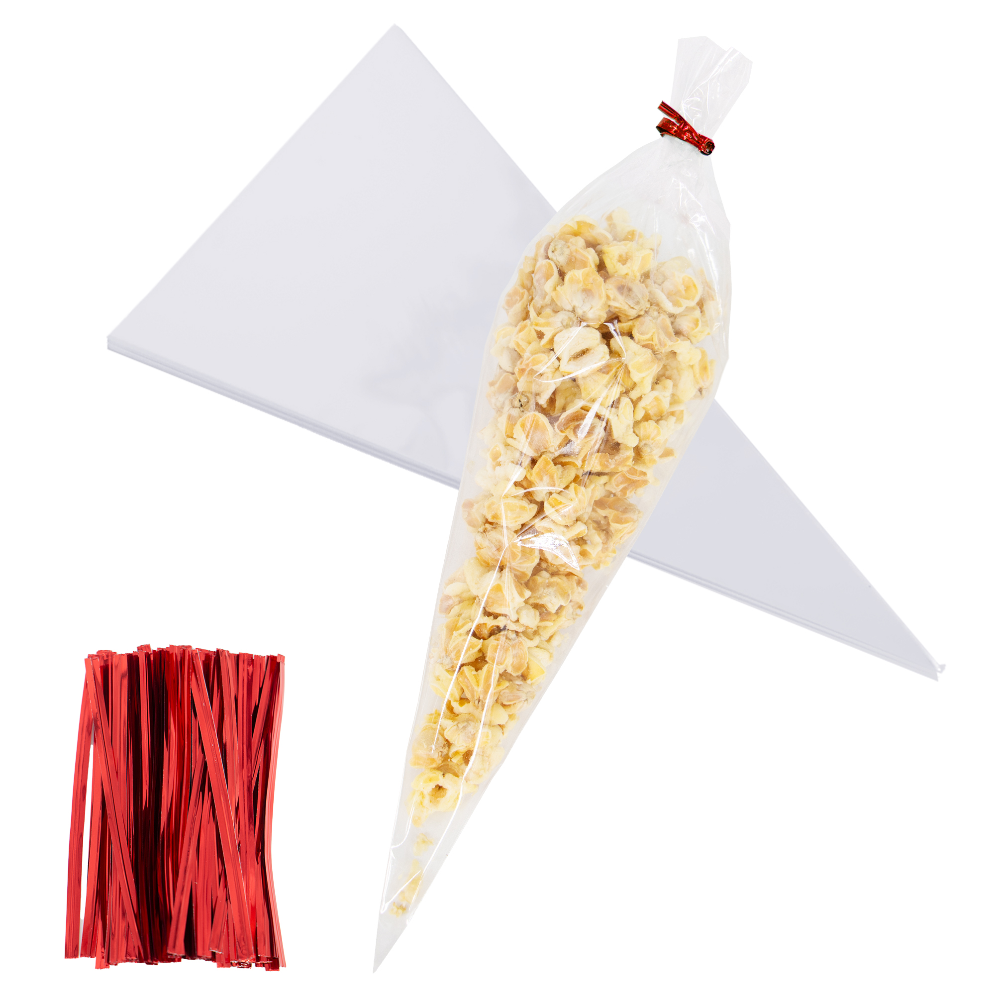L Clear Plastic Cone Bag with Twist Ties 