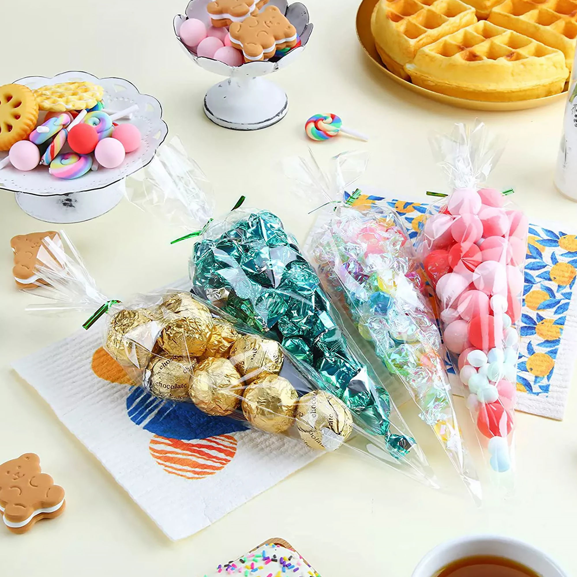 M Clear Plastic Cone Bag with Twist Ties