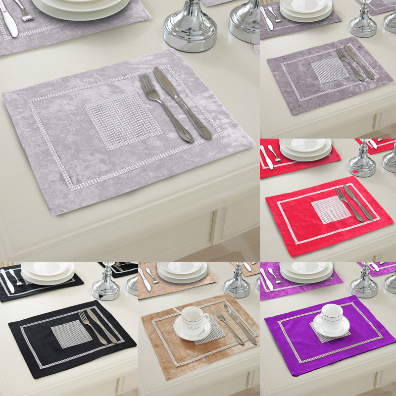 Set Of 2 Velvet Placemats With Crystals