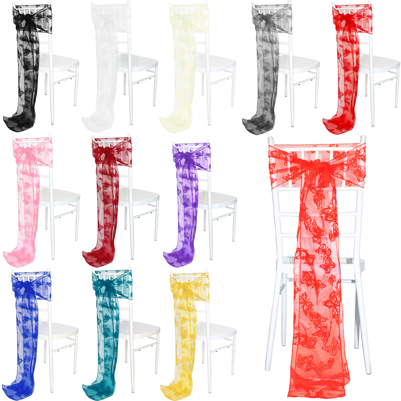 10-100PCS 20x280cm Flocked Organza Chair Sash - Butterfly