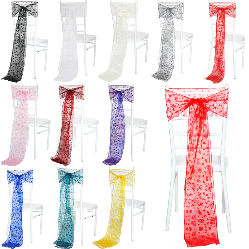 10-100PCS 20x280cm Flocked Organza Chair Sash - Heart