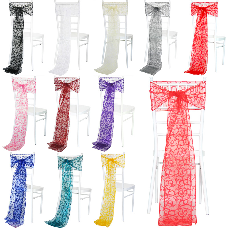 10-100PCS 20x280cm Flocked Organza Chair Sash - Leaves