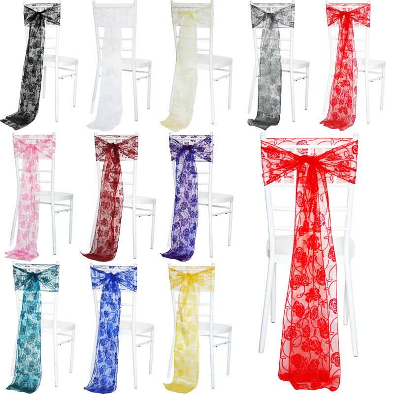10-100PCS 20x280cm Flocked Organza Chair Sash - Rose