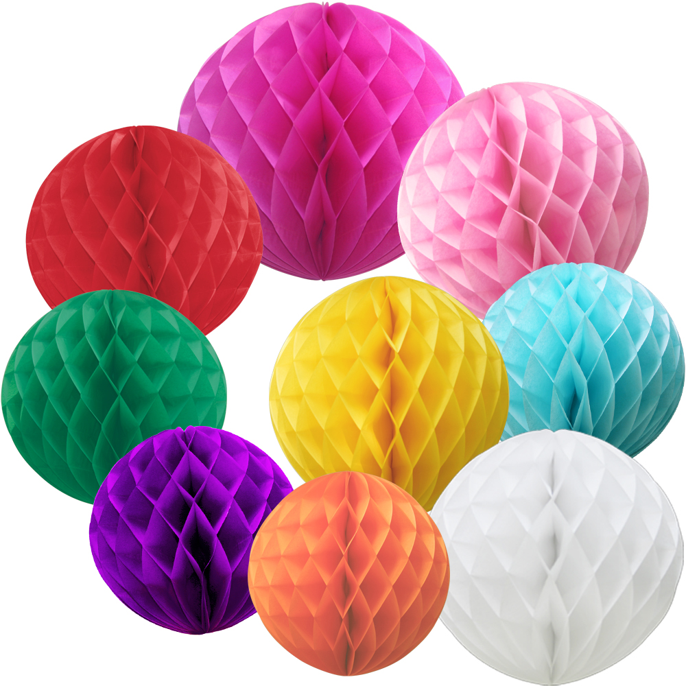 Pack of 9 (6 x 20cm+3 x 25cm) Paper Honeycomb Ball Decorations