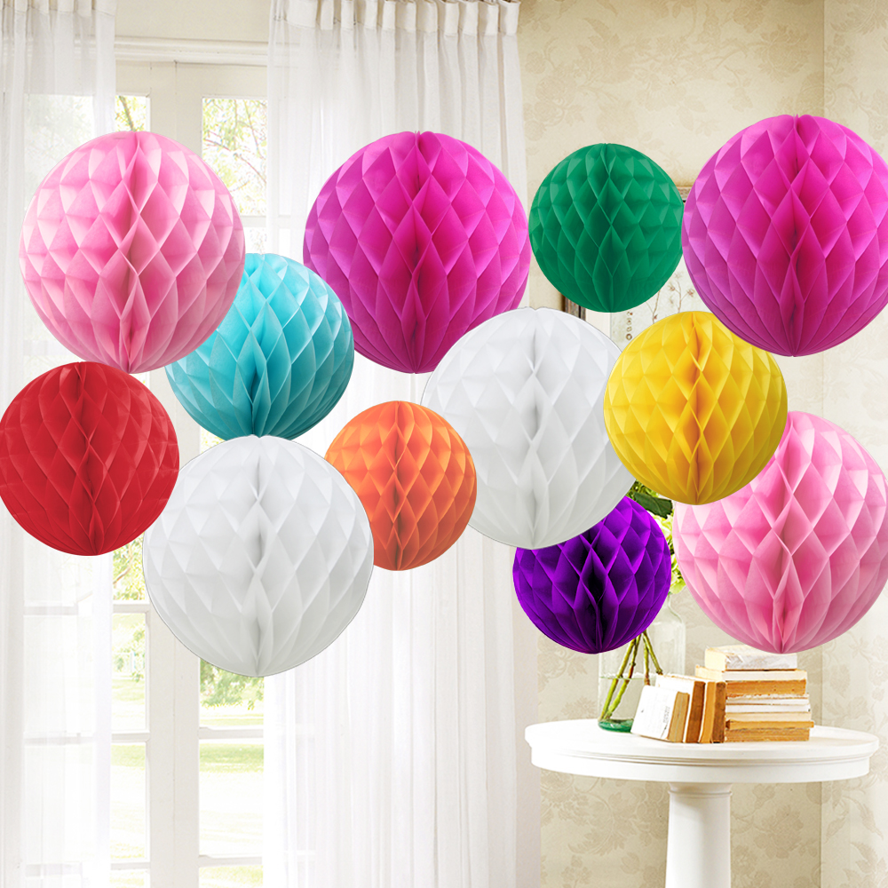 Pack of 12 (4x15cm+4x20cm+2x25cm+2x30cm) Paper Honeycomb Ball Decorations