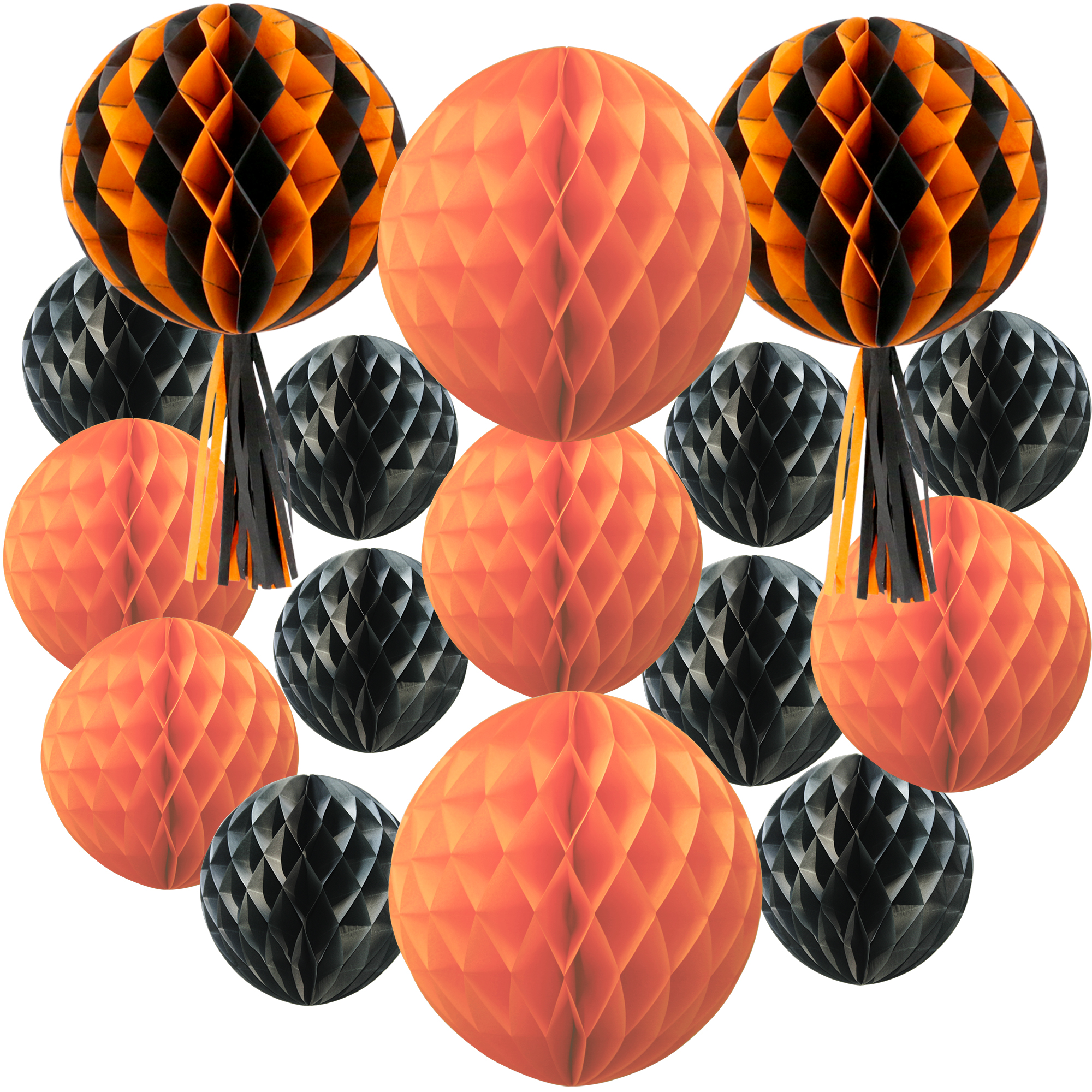 Pack of 16 Halloween (6 x 20cm+3 x 25cm) Paper Honeycomb Ball Decorations