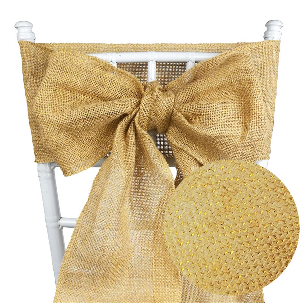 240x17cm Hessian Glitter Bow Chair Sashes