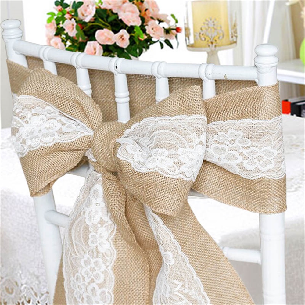 Pack of 100 240x17cm Hessian Jute Laced Chair Bow Sashes