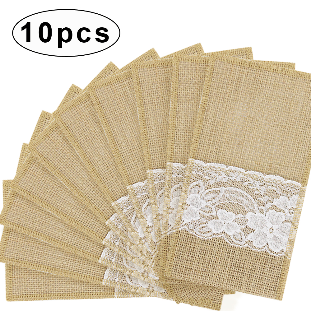 Pack of 20 11.5x21cm Laced Jute Cutlery Holder - Natural Burlap