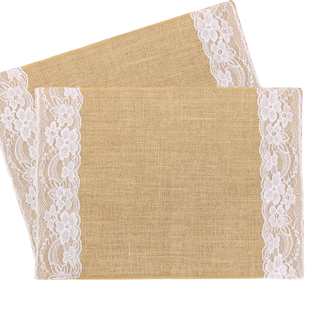 Pack of 2 40cm x 30cm Laced Jute Hessian Place Mat