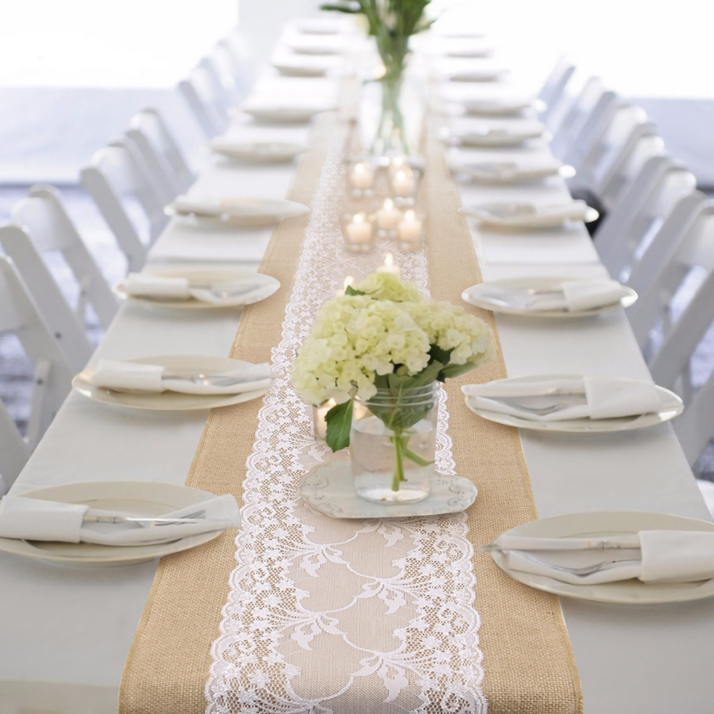 30x275cm Festive Jute and Laced Rustic Table Runners