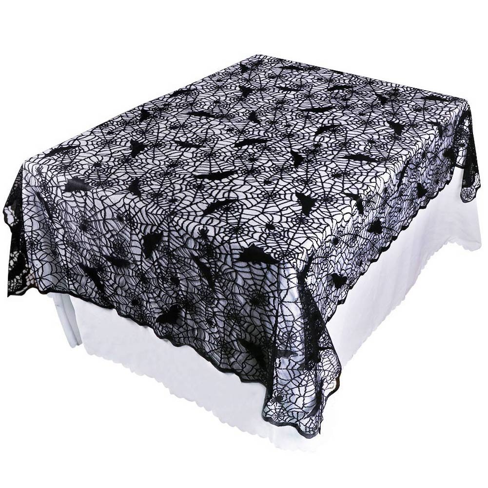 132cm x 177cm Halloween Cobweb Laced Table Cloth - Black