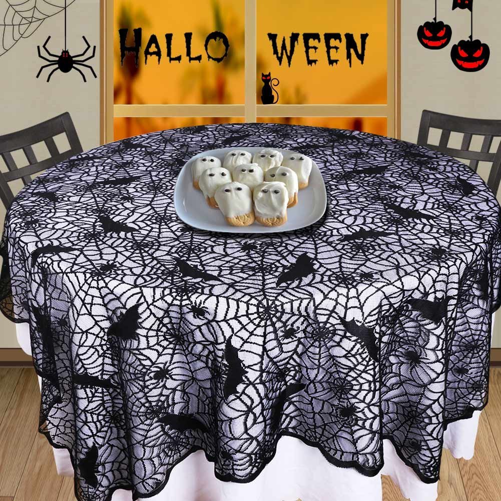 177cm Halloween Cobweb Laced Table Cloth - Black