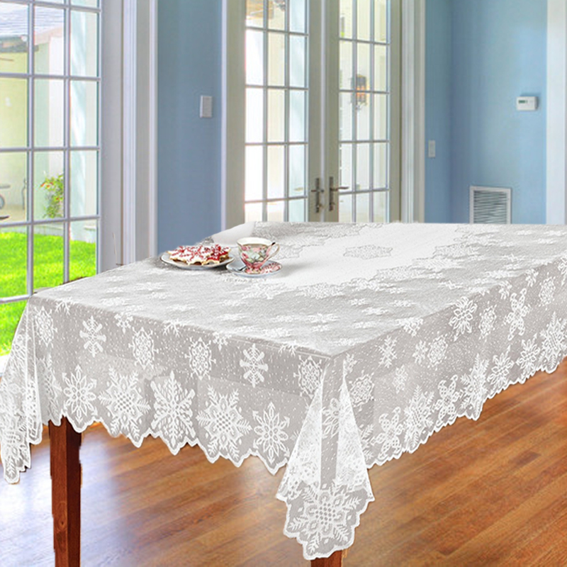 152cm x 228cm Festive Laced Table Cloth - White