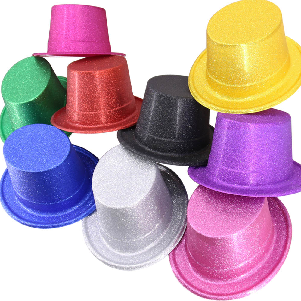 Pack of 12 Glitter Top Hats Round