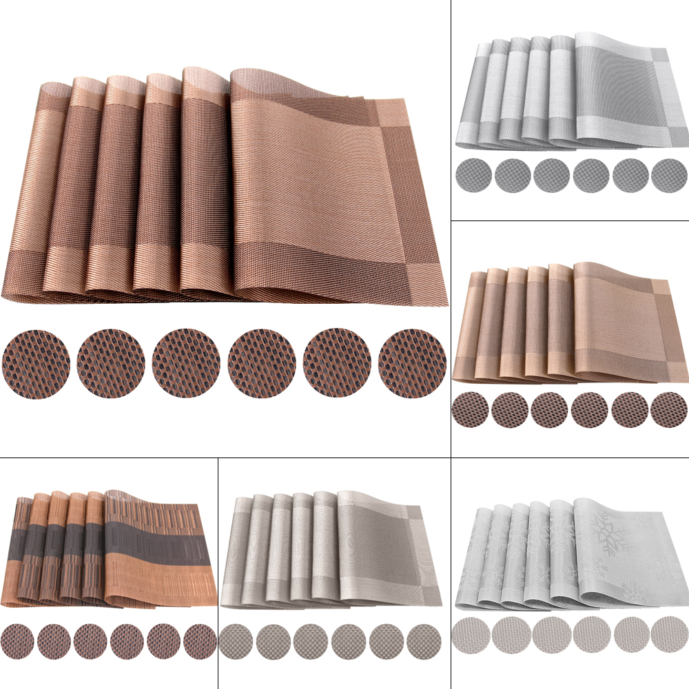 TtS 6pcs Vinyl Woven Placemats + 6pcs Coasters Place Mats
